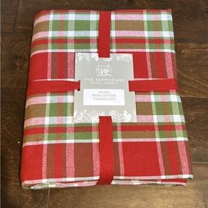 Farmhouse Rachel Ashwell Christmas Red Green Tablecloth Plaid 60”x 102”